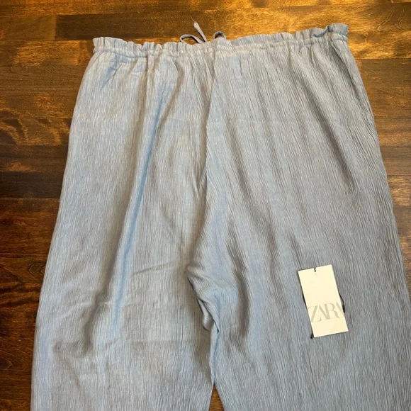 ZARA textured faded blue drawstring pants - Picture 6 of 11